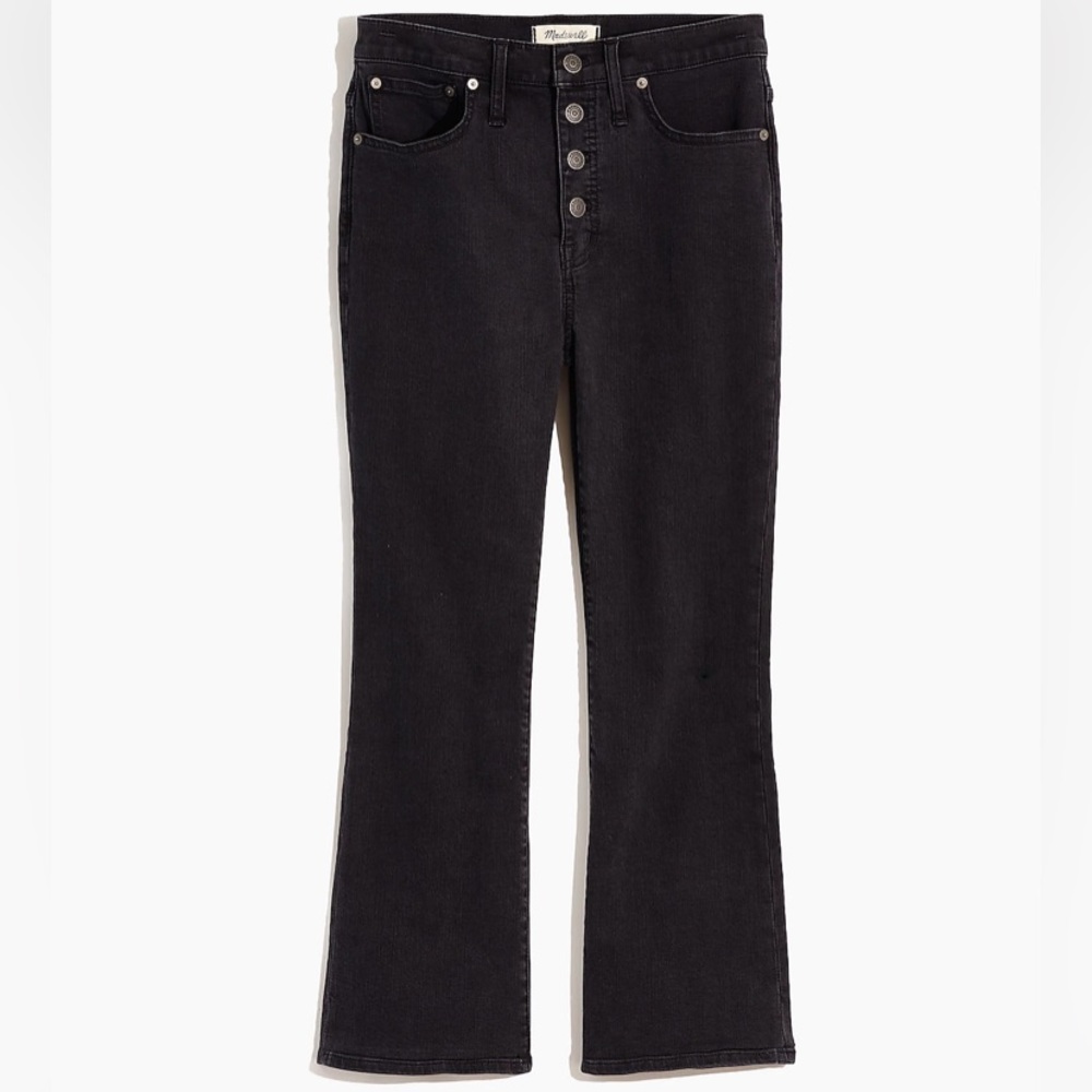 Madewell Cali Demi Boot Jeans Button Front Bellspring Wash Black Size 25 - Picture 11 of 12